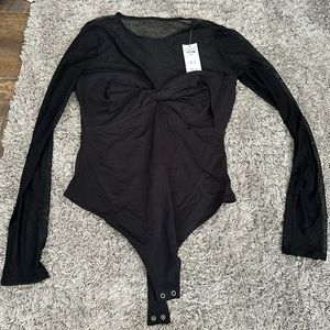 Abercrombie Fitch Long-Sleeve Twist Mesh Bodysuit